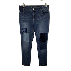 Chicos Patchwork Denim Jegging Jean 10P Western Classic High Rise Skinny‎ Preppy